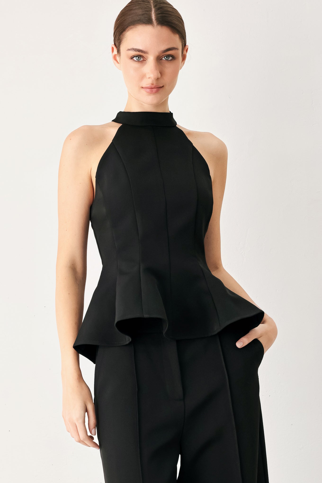 Black Power Halter Peplum Top
