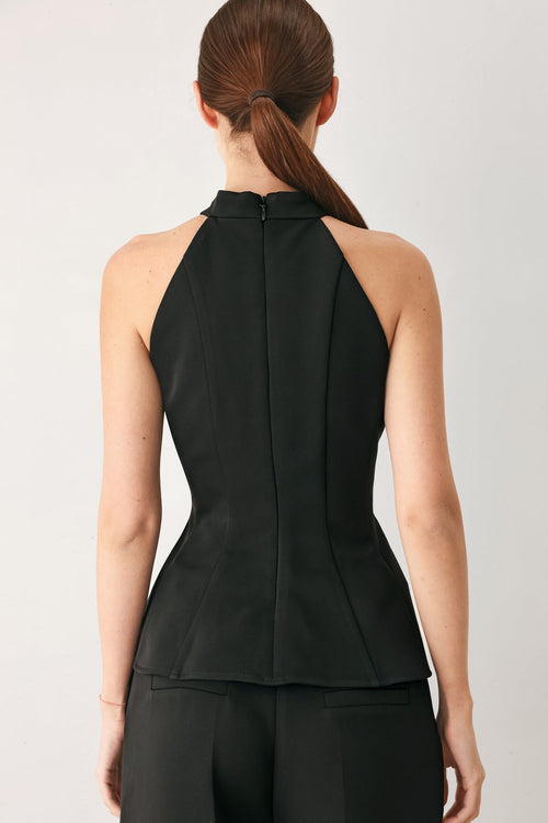 Black Power Halter Peplum Top
