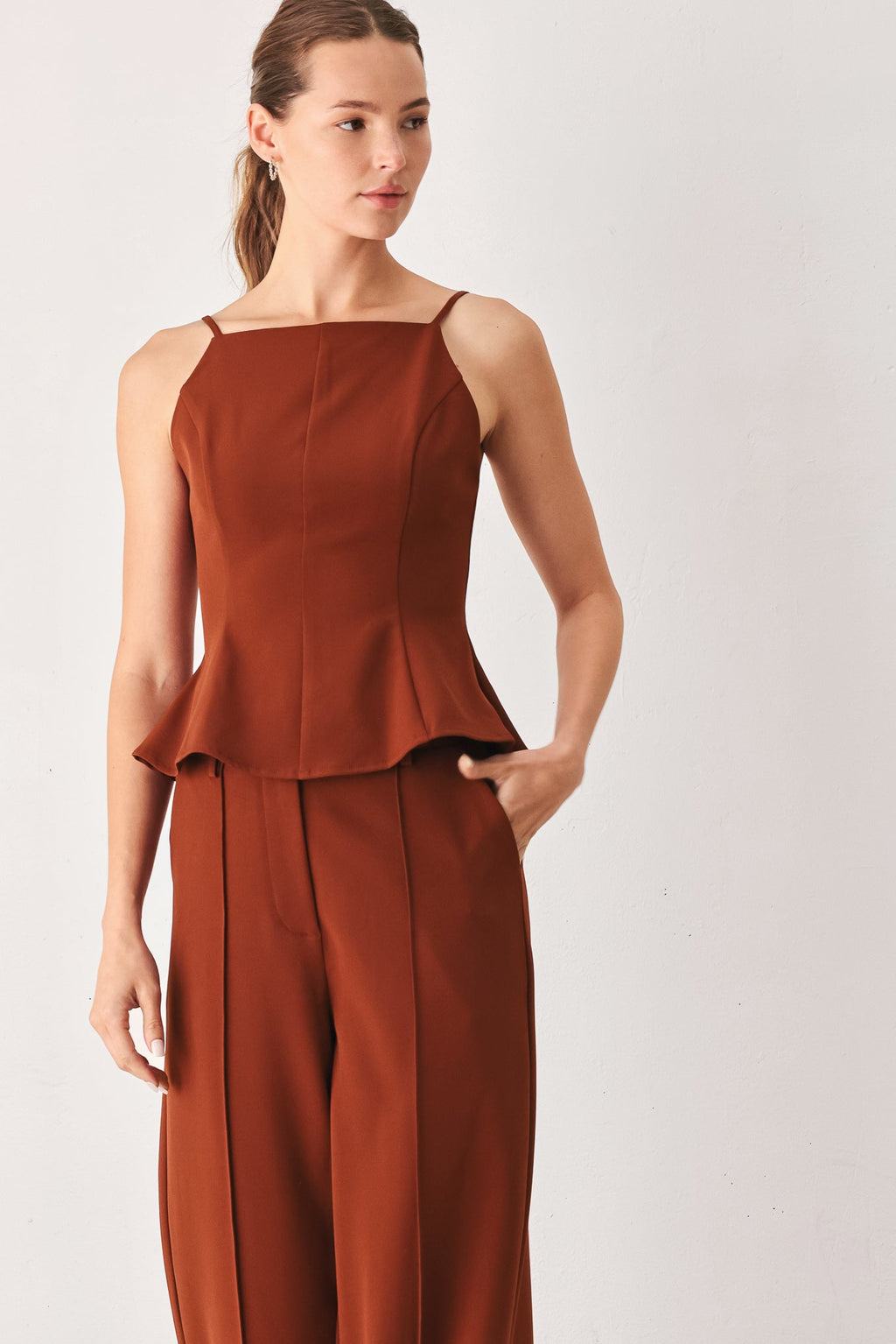 Autumn Rust Flowy Peplum Top