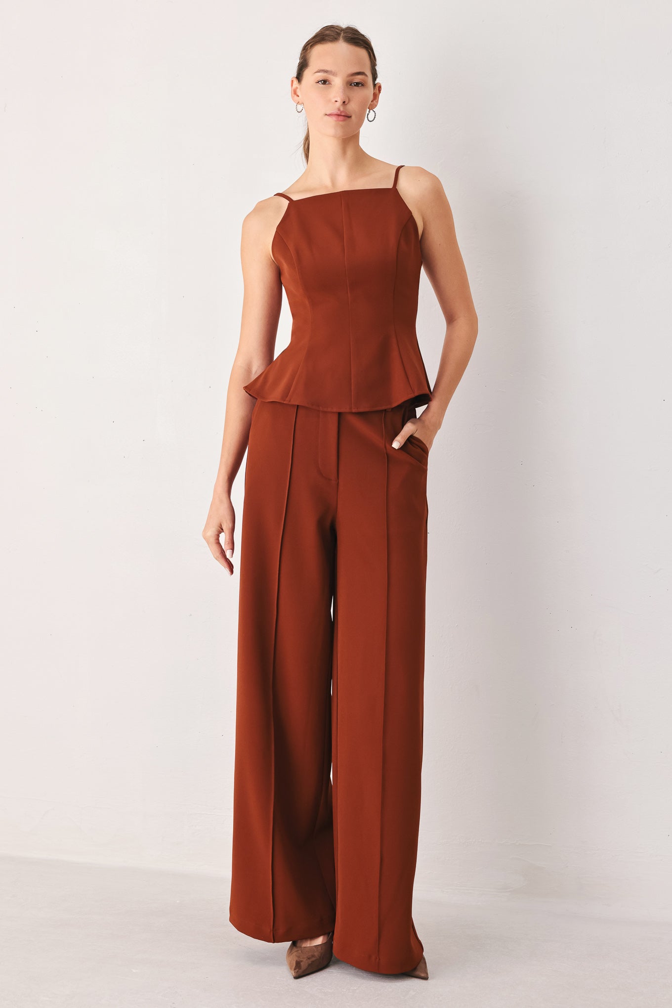 Autumn Rust Flowy Peplum Top