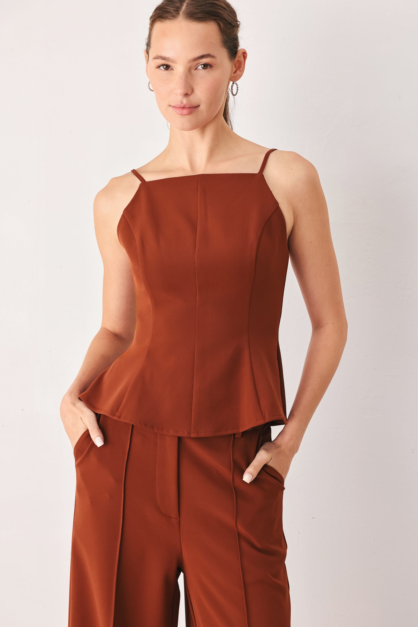 Autumn Rust Flowy Peplum Top
