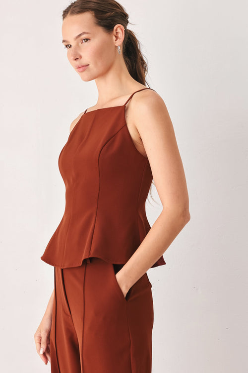 Autumn Rust Flowy Peplum Top
