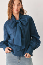 Ocean Ink Pussy-Bow Top