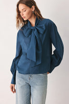 Ocean Ink Pussy-Bow Top