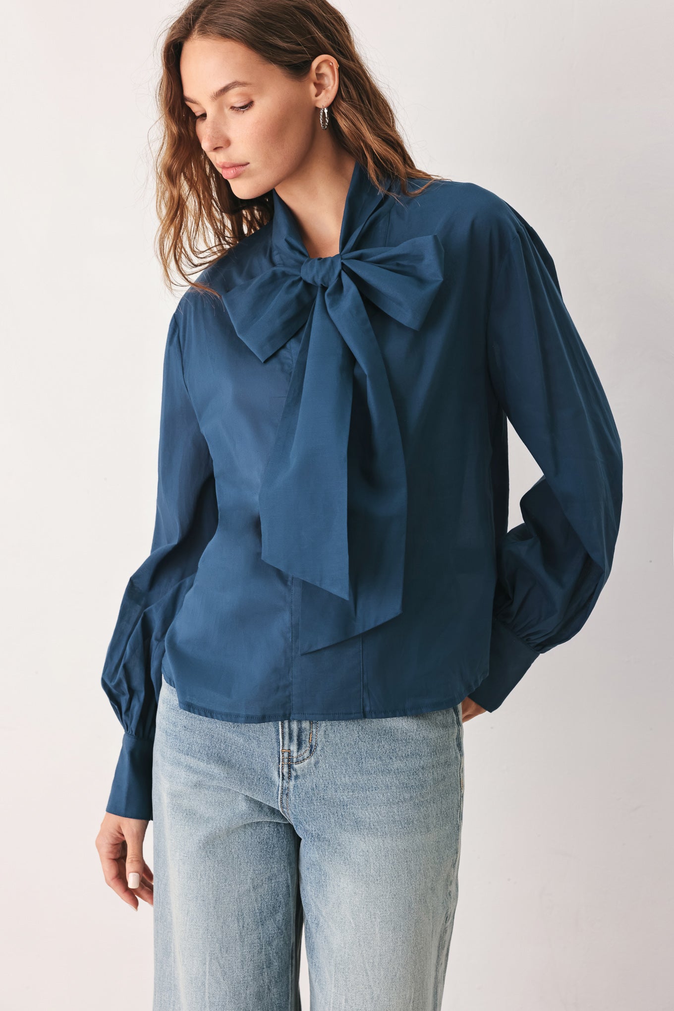Ocean Ink Pussy-Bow Top