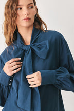 Ocean Ink Pussy-Bow Top