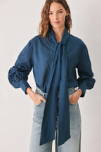 Ocean Ink Pussy-Bow Top