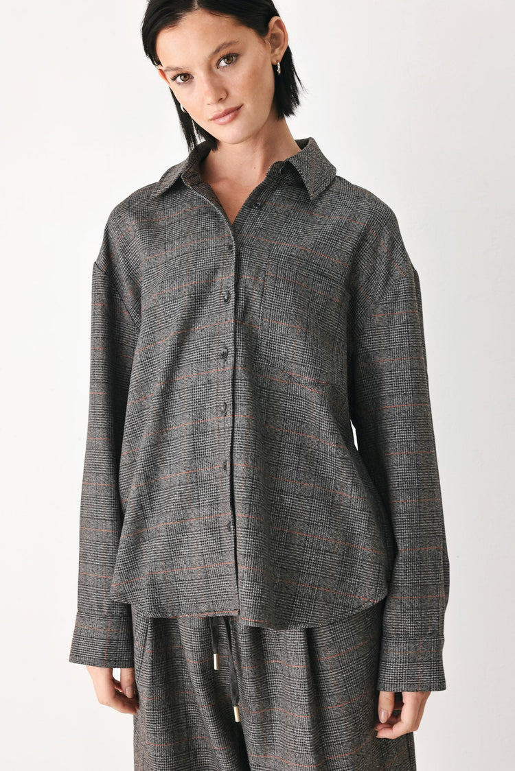 Off the Clock Plaid Button Down Top