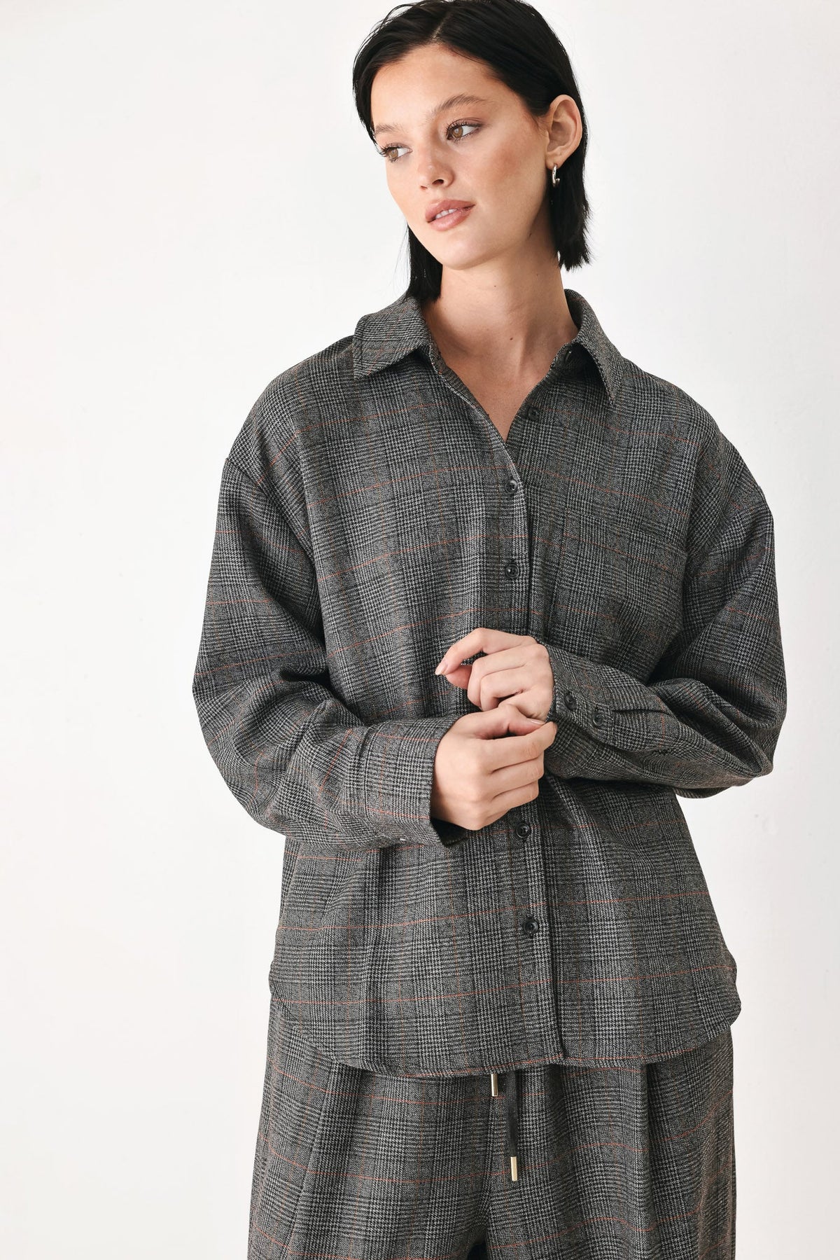 Off the Clock Plaid Button Down Top