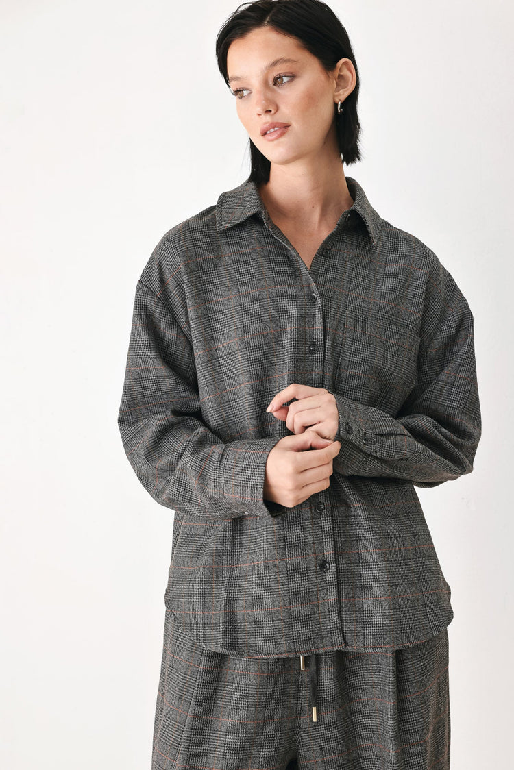 Off the Clock Plaid Button Down Top