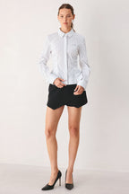 Modernist Pinstripe Flared-Waist Top