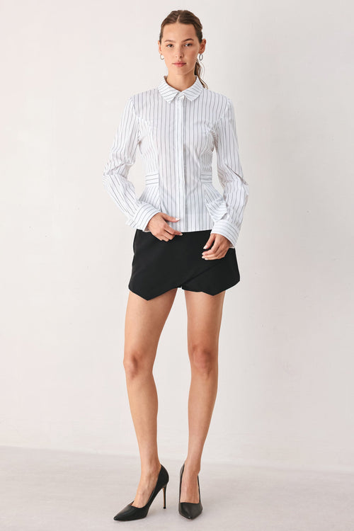 Modernist Pinstripe Flared-Waist Top