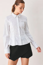 Modernist Pinstripe Flared-Waist Top
