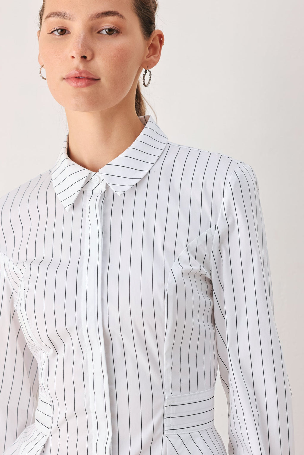 Modernist Pinstripe Flared-Waist Top