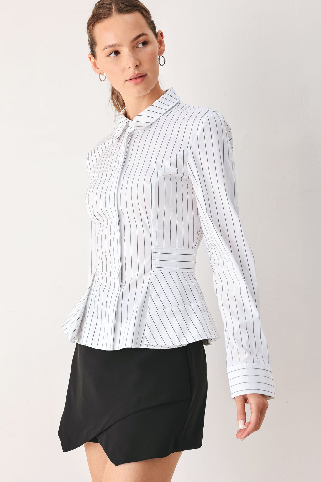 Modernist Pinstripe Flared-Waist Top