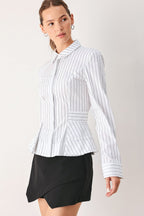 Modernist Pinstripe Flared-Waist Top