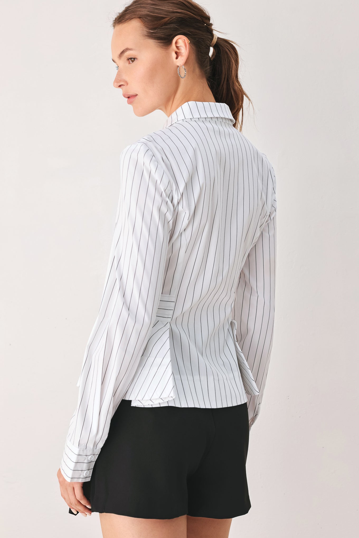 Modernist Pinstripe Flared-Waist Top