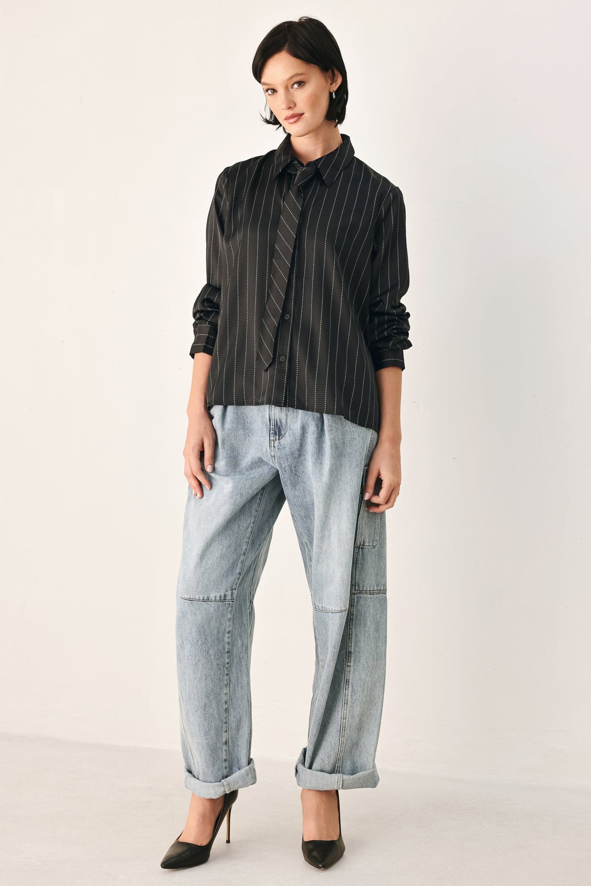 City After Dark Tie-Front Striped Top