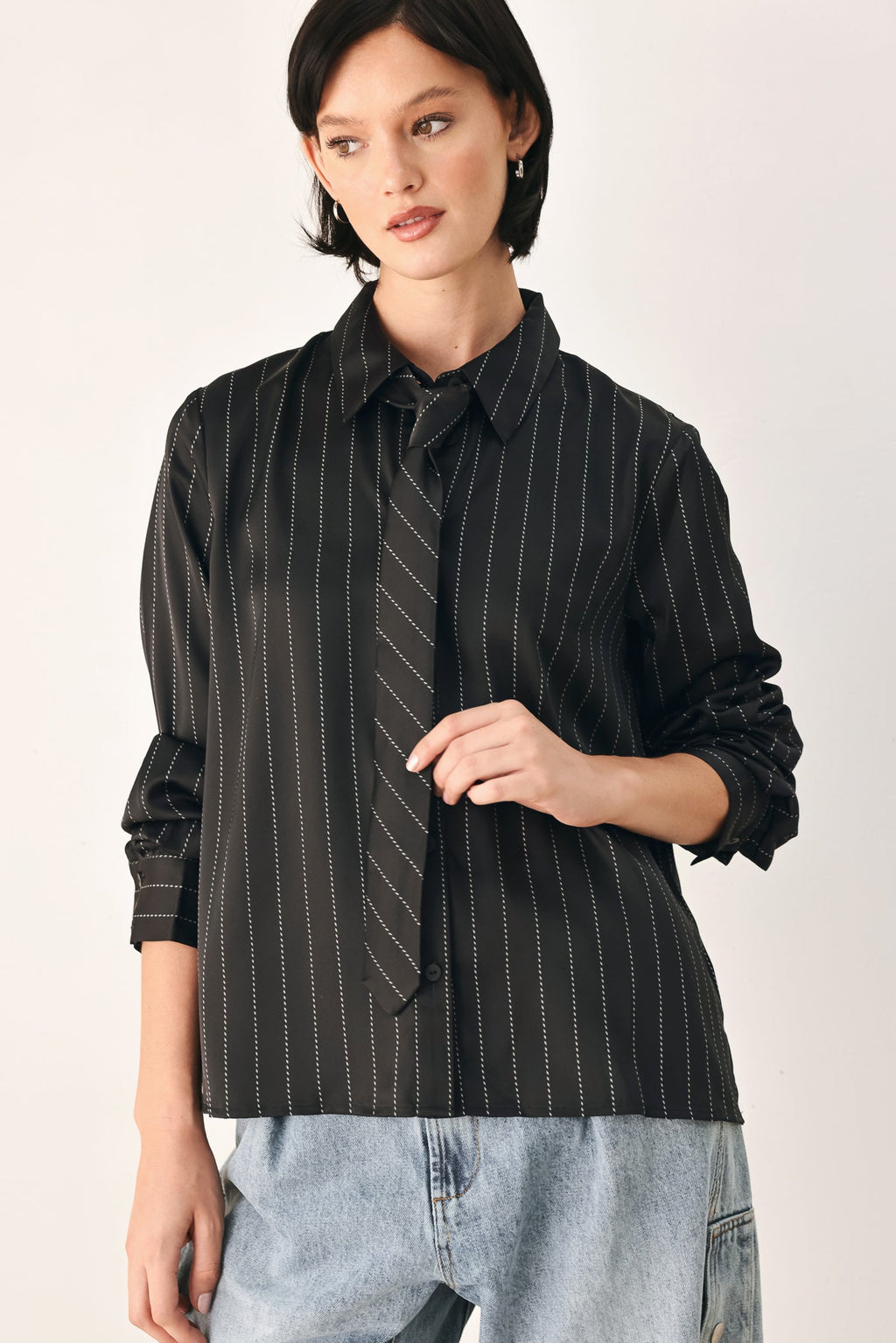 City After Dark Tie-Front Striped Top