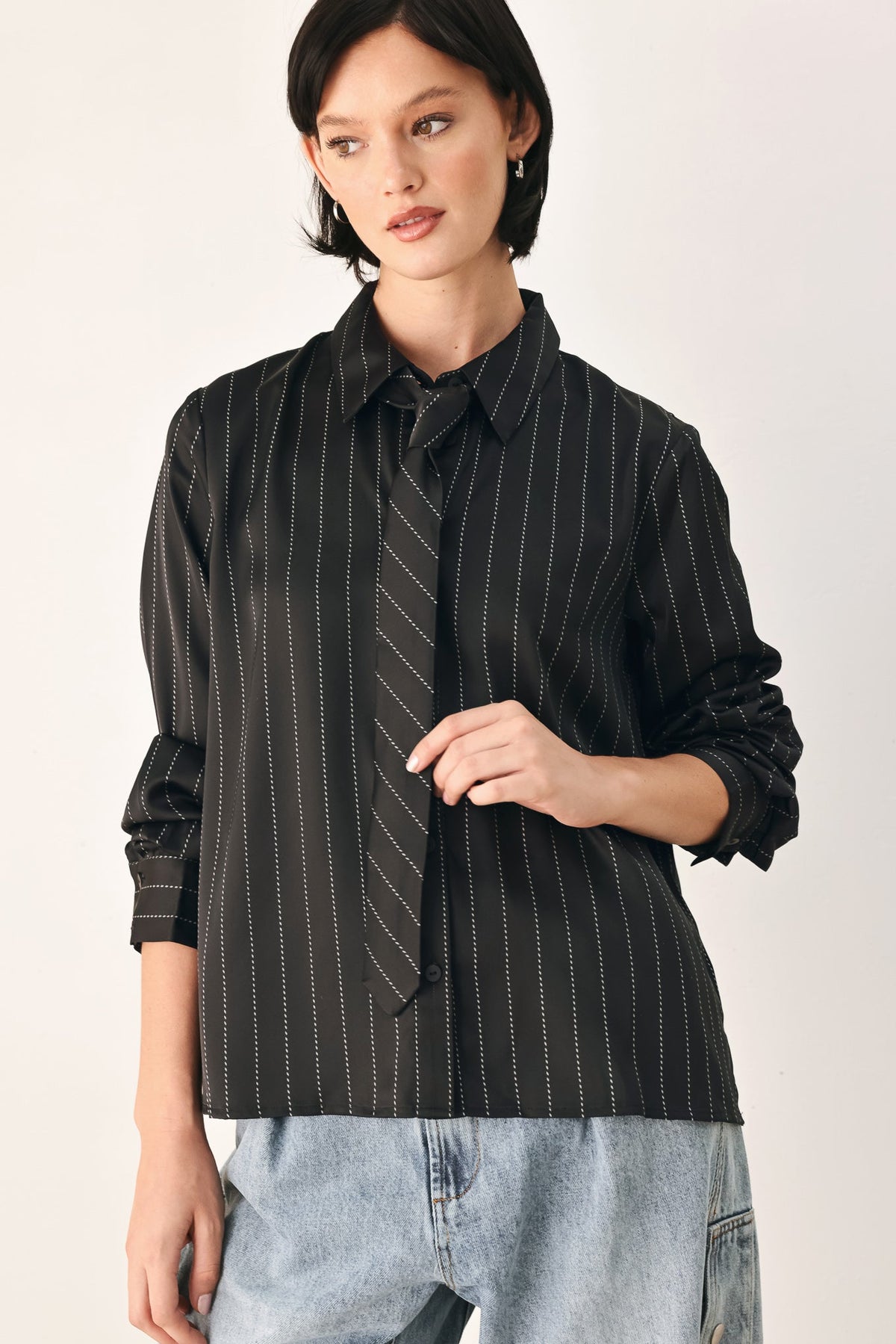 City After Dark Tie-Front Striped Top