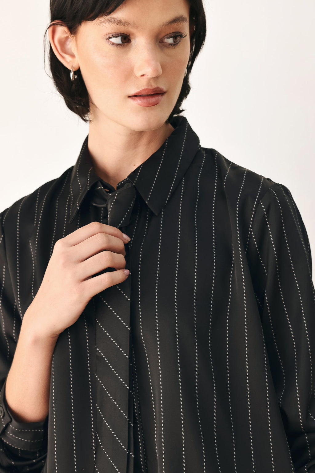 City After Dark Tie-Front Striped Top
