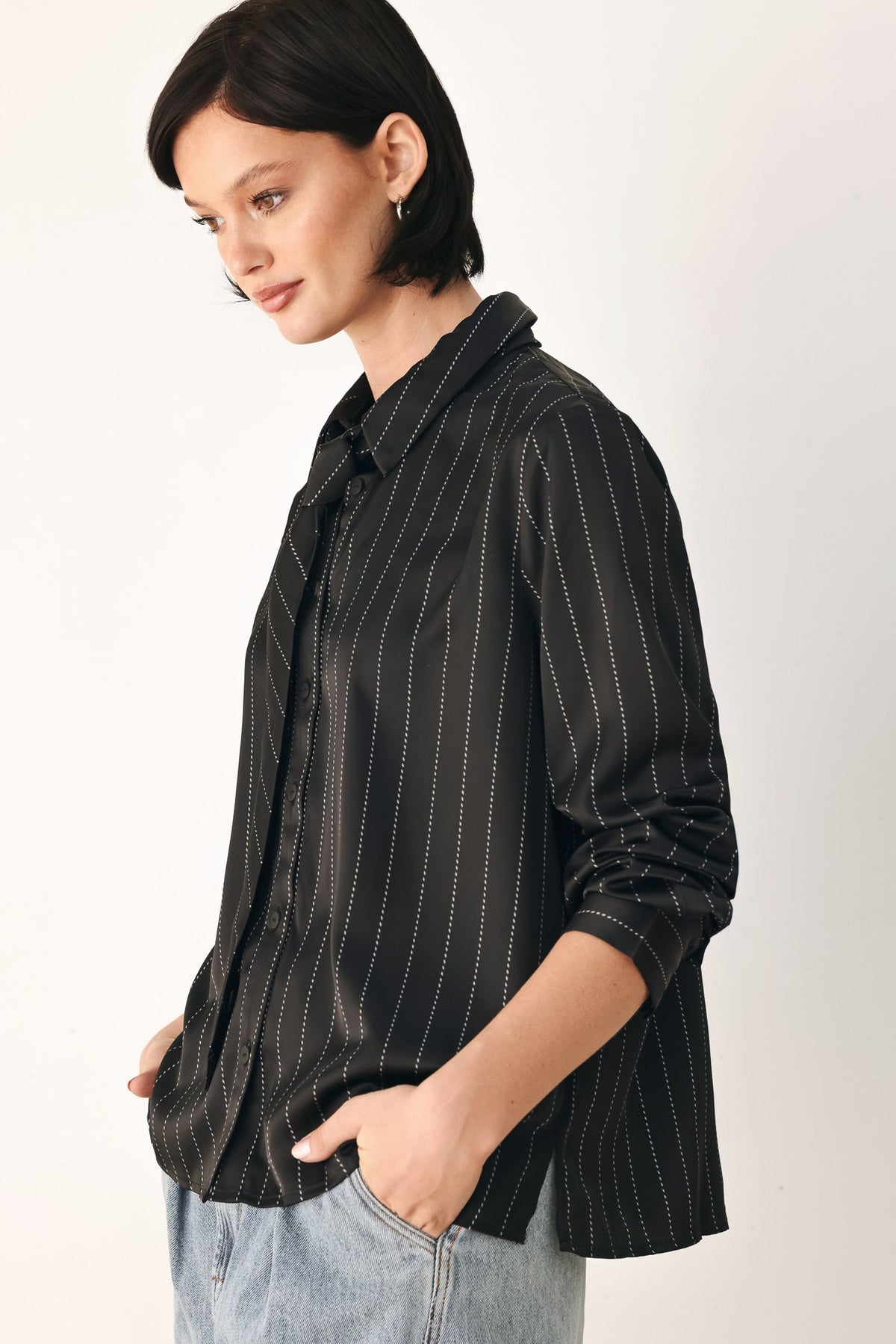 City After Dark Tie-Front Striped Top