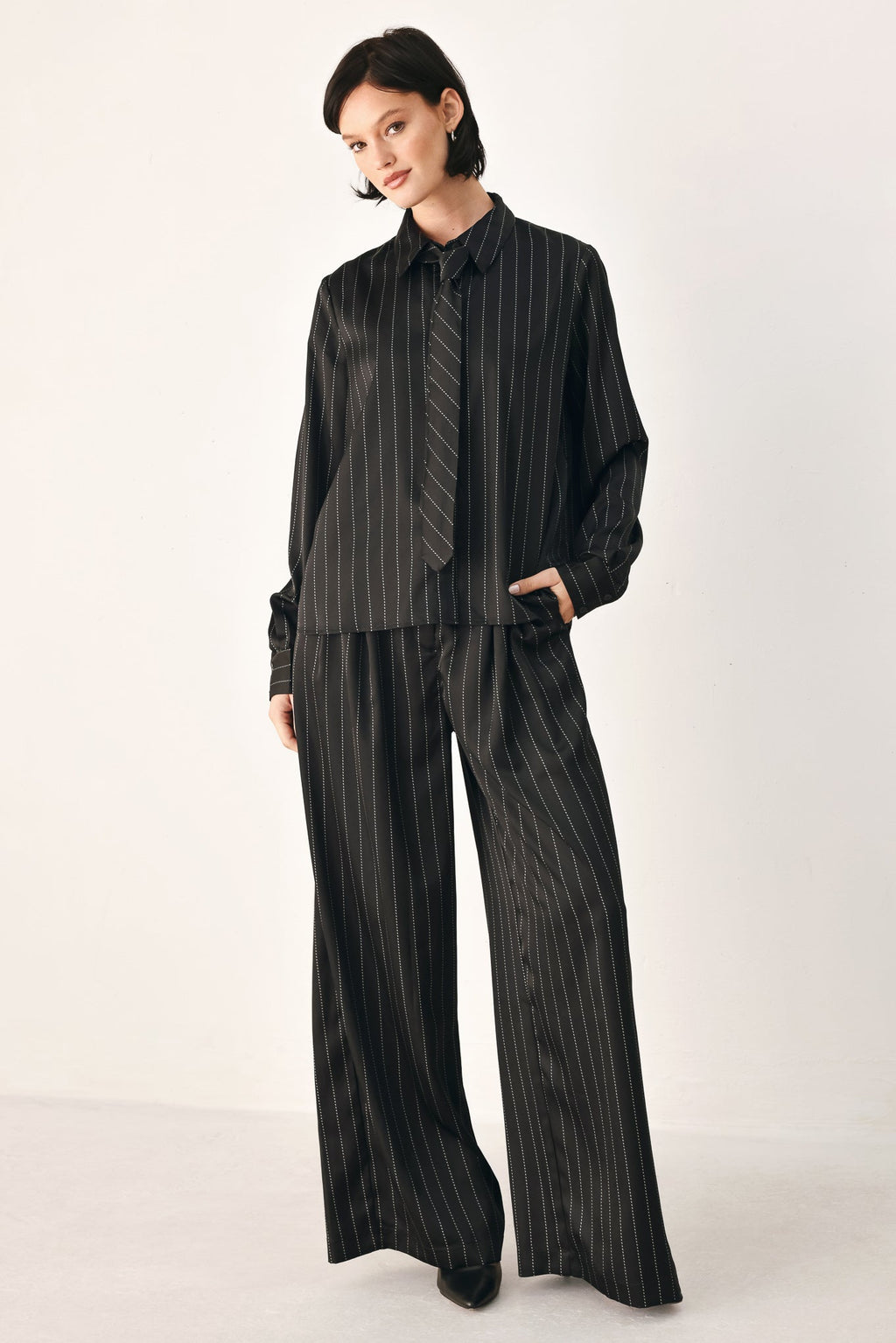 City After Dark Tie-Front Striped Top