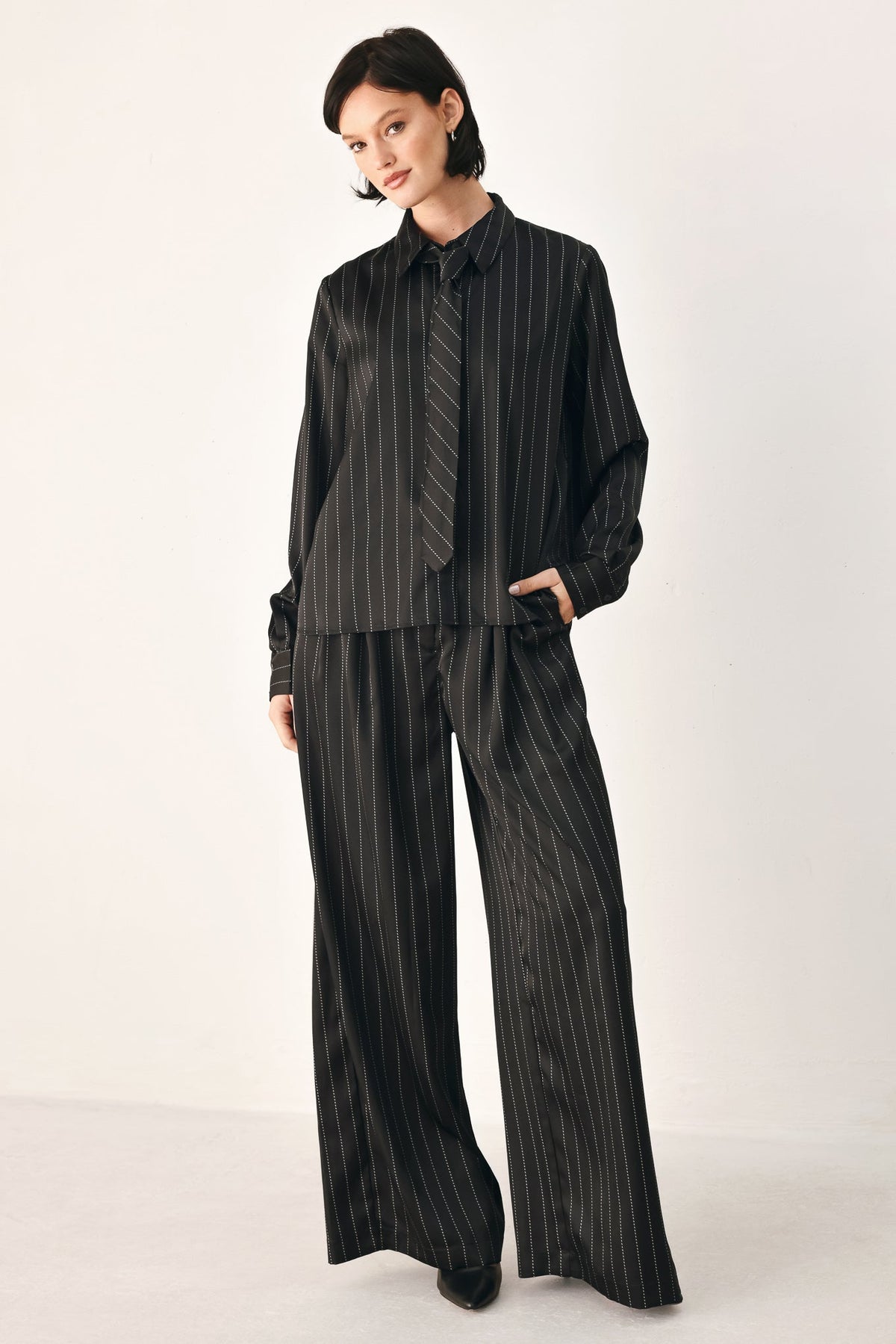 City After Dark Tie-Front Striped Top