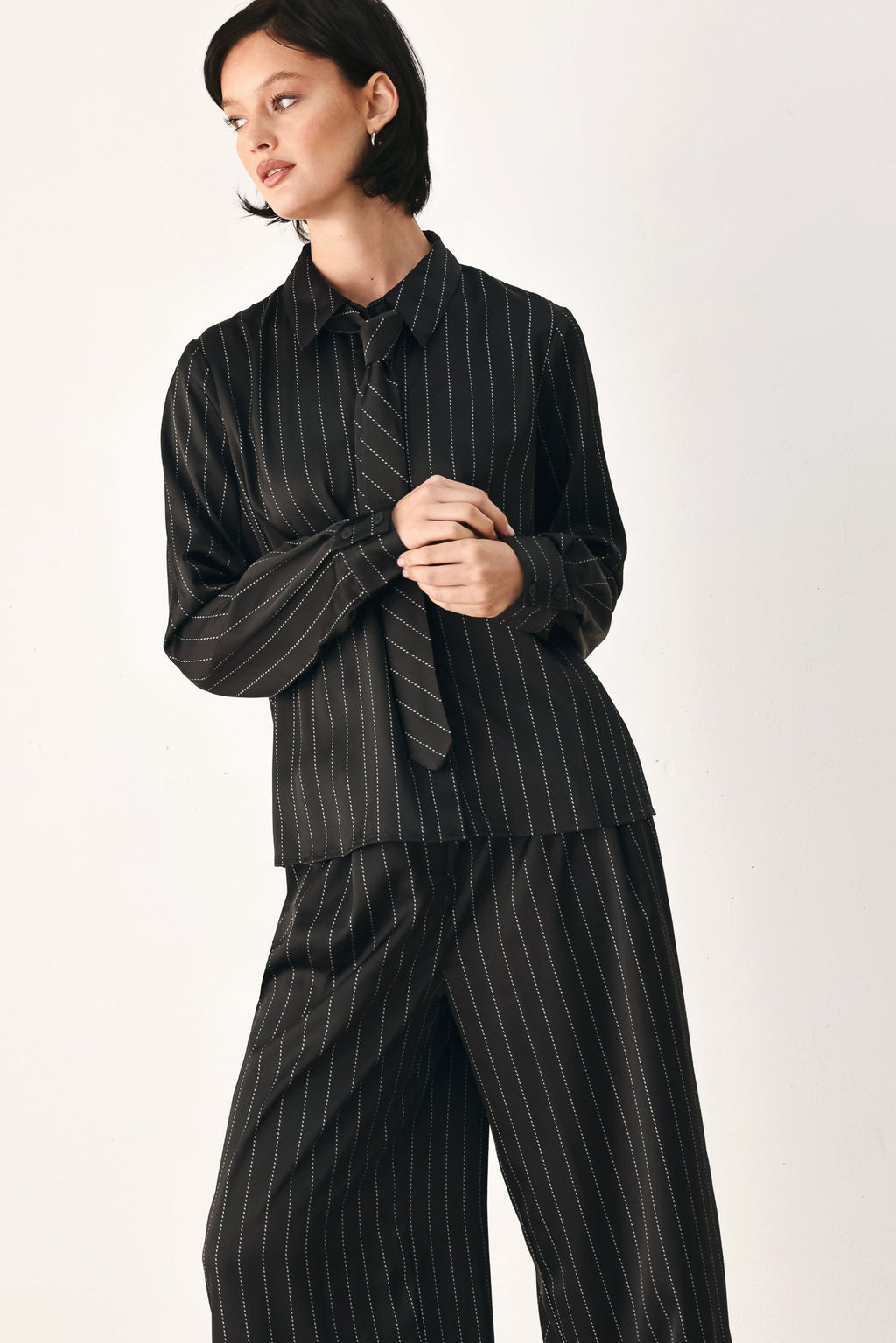 City After Dark Tie-Front Striped Top