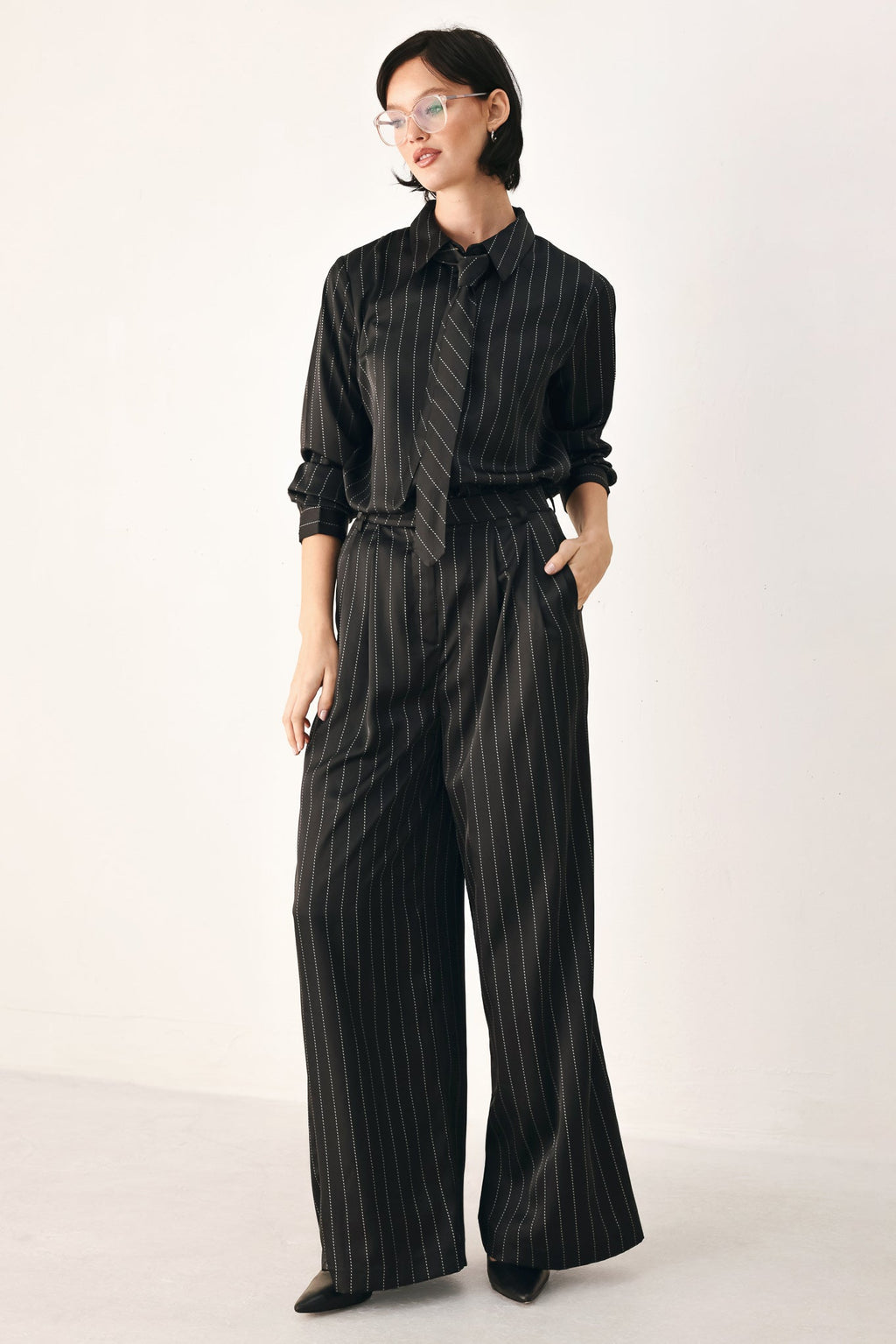 City After Dark Tie-Front Striped Top