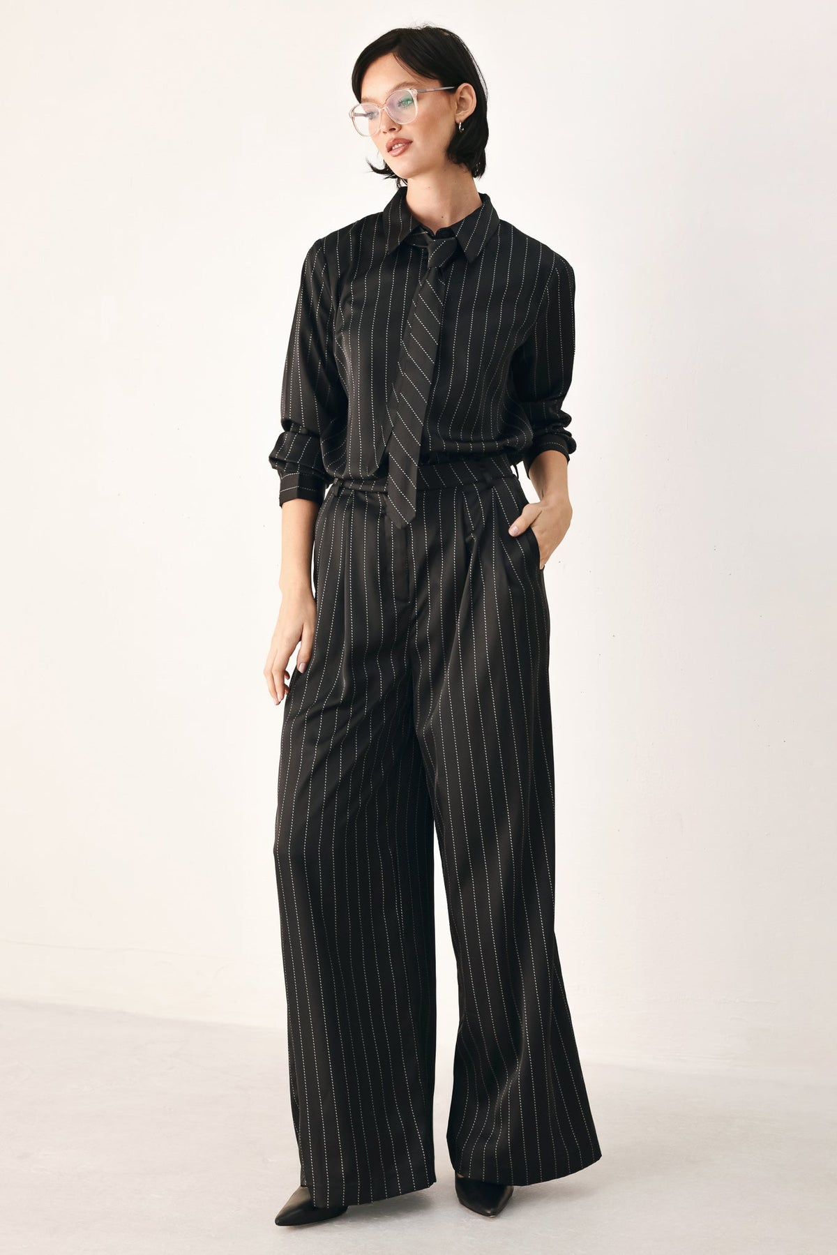 City After Dark Tie-Front Striped Top