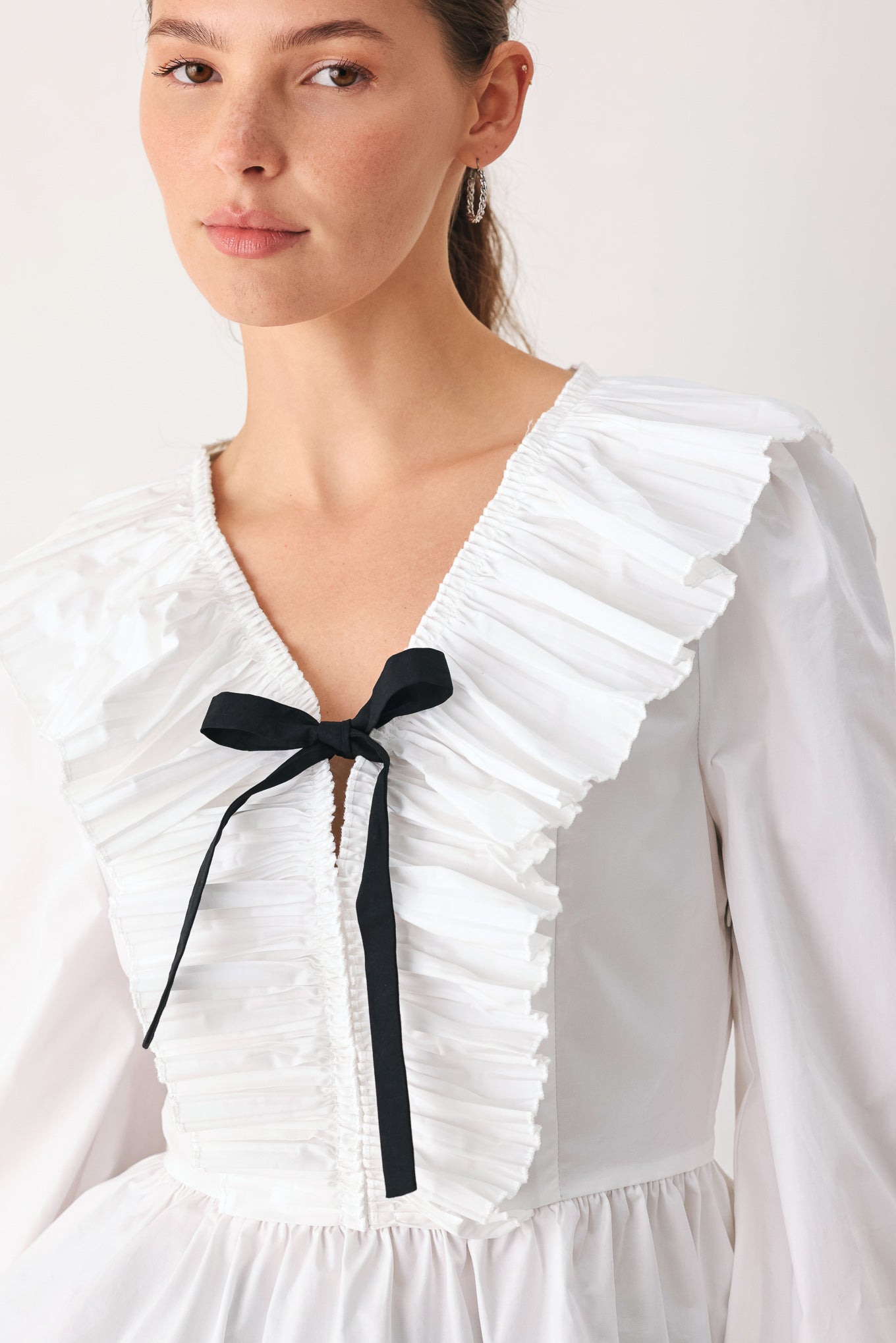Amelie Pleated Ruffle V-Neck Top
