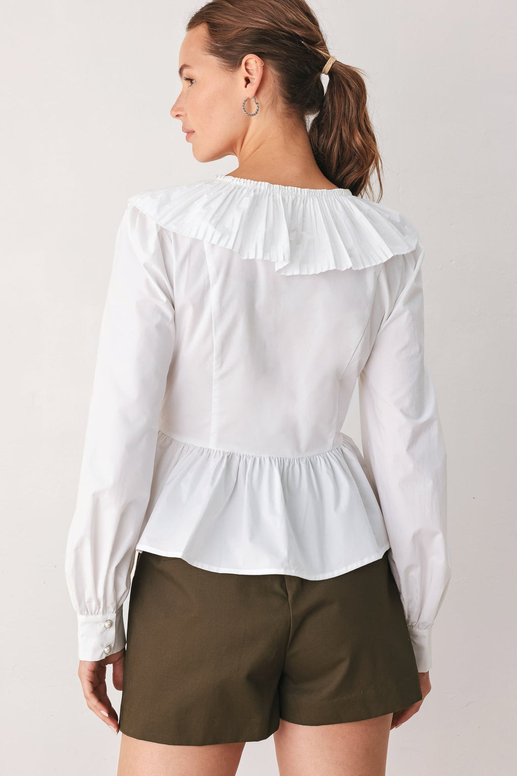 Amelie Pleated Ruffle V-Neck Top
