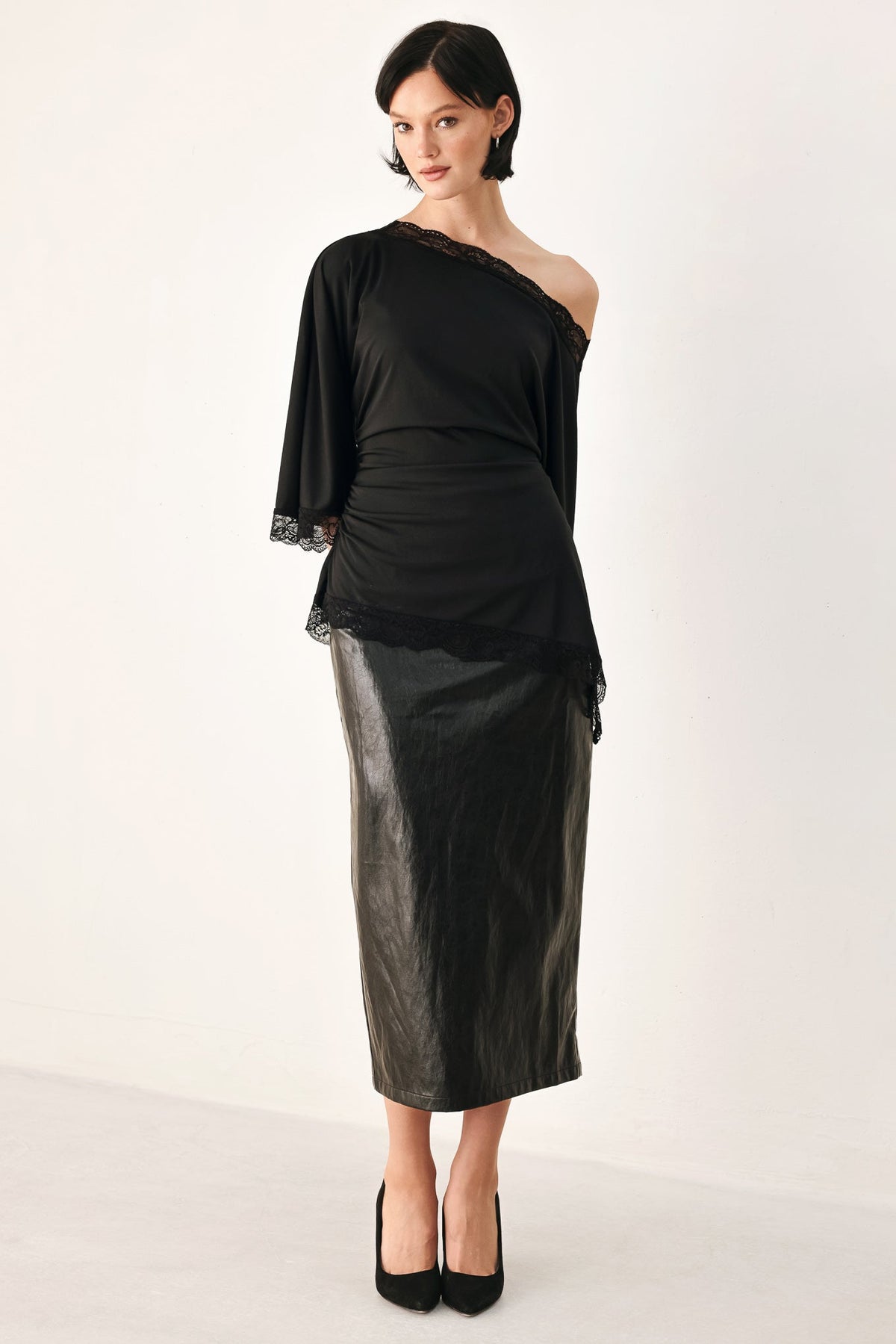 After Hours Lace Trim Asymmetrical Top