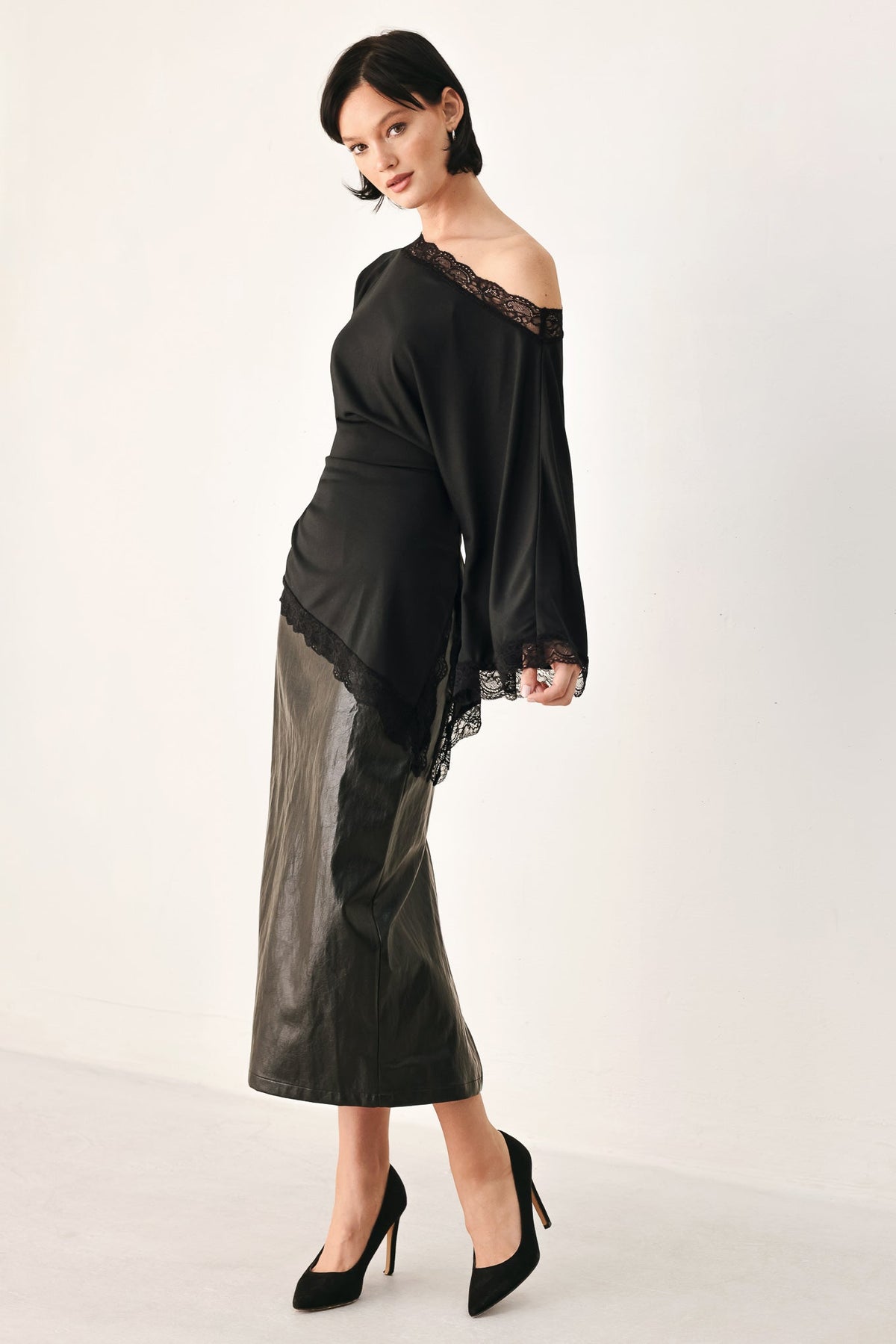 After Hours Lace Trim Asymmetrical Top