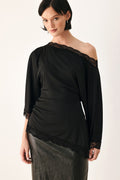 After Hours Lace Trim Asymmetrical Top