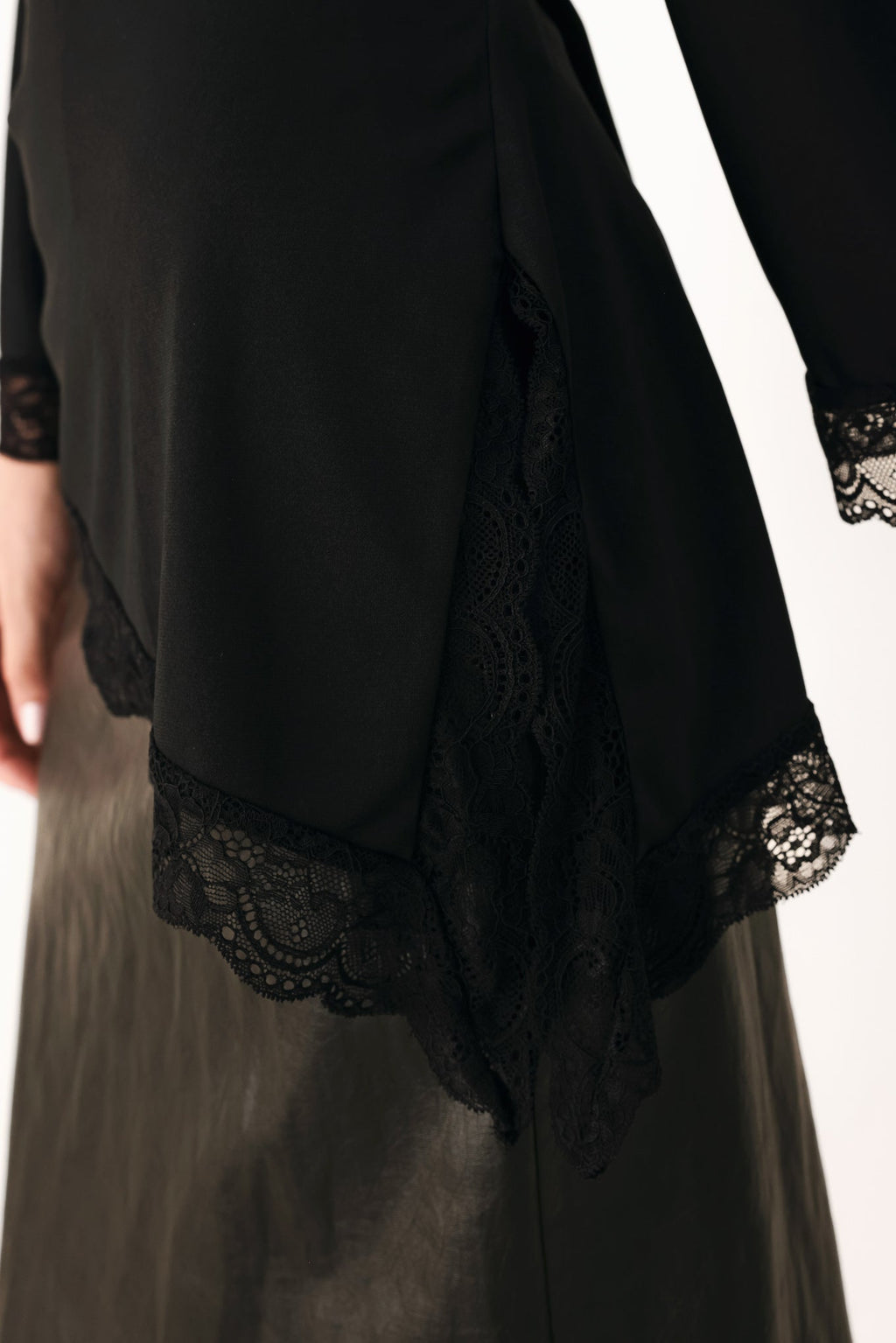 After Hours Lace Trim Asymmetrical Top
