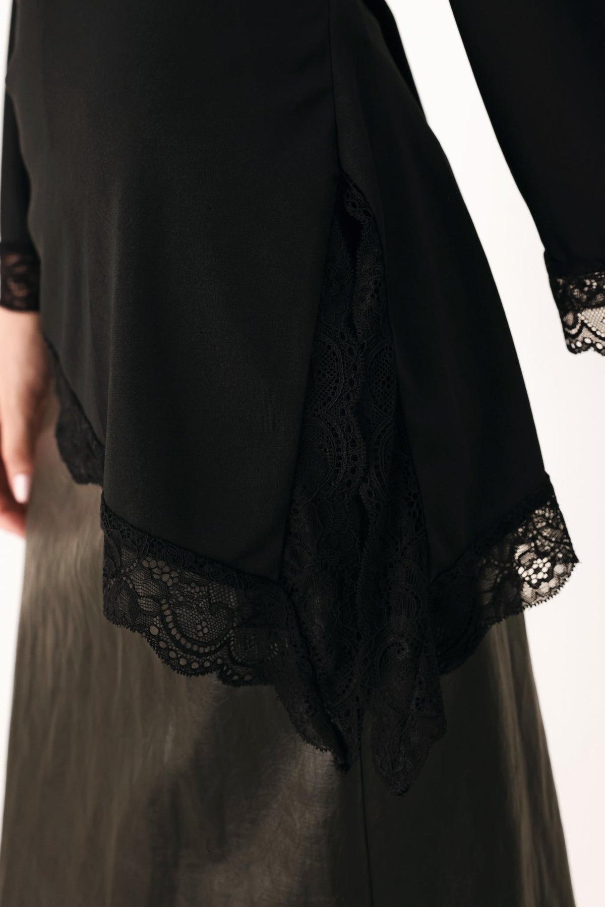 After Hours Lace Trim Asymmetrical Top