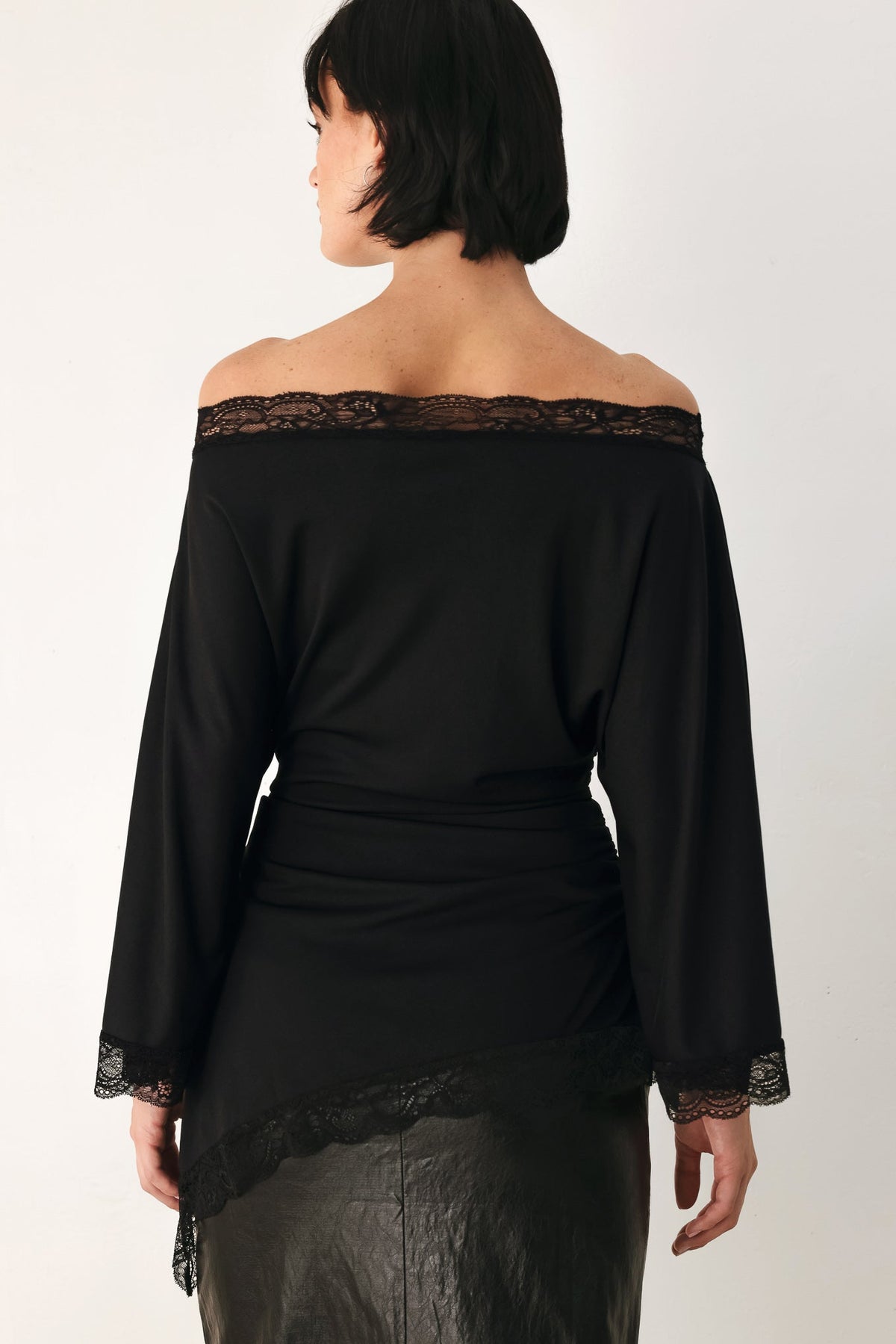 After Hours Lace Trim Asymmetrical Top