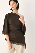 After Hours Lace Trim Asymmetrical Top