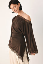 After Hours Lace Trim Asymmetrical Top