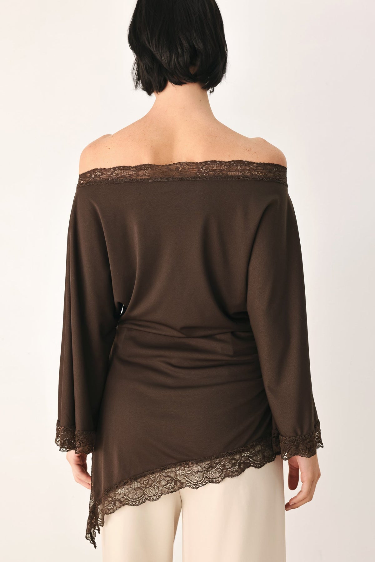 After Hours Lace Trim Asymmetrical Top