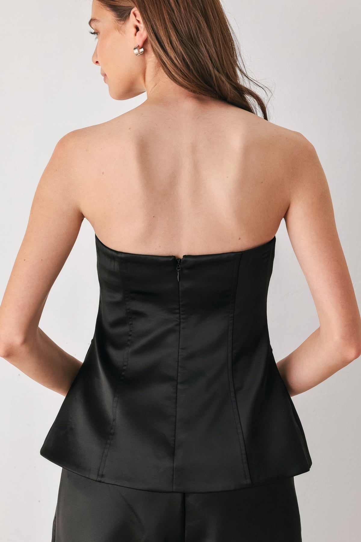 Modern Noir Strapless Button Top