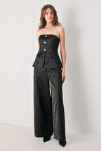 Modern Noir Strapless Button Top