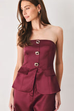 Modern Noir Strapless Button Top