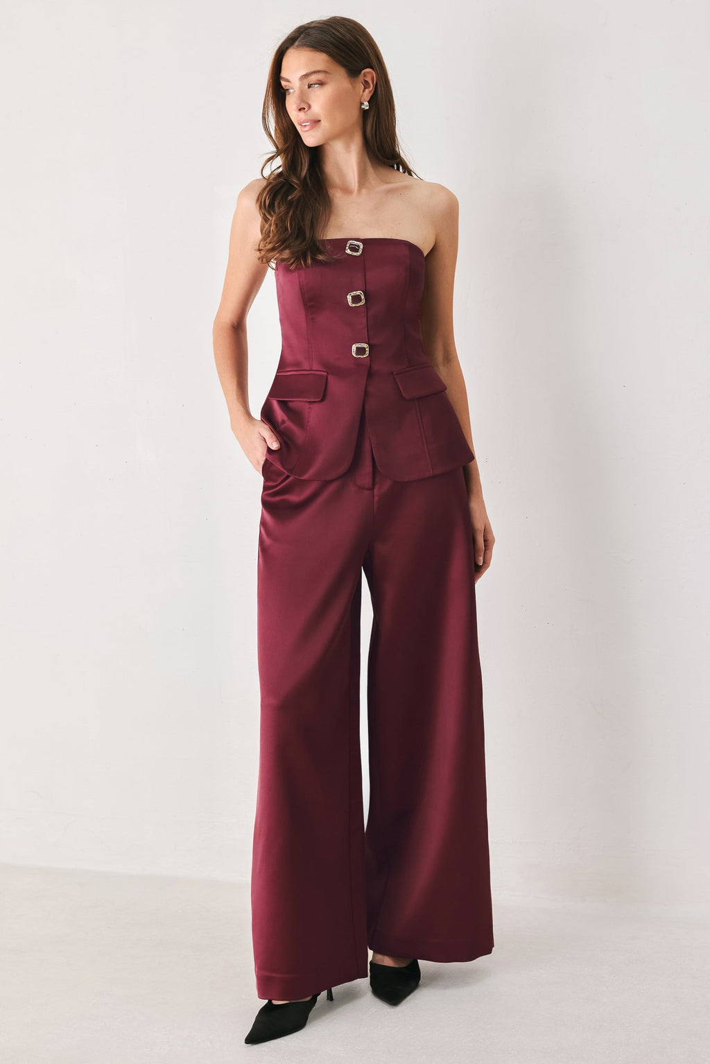 Modern Noir Strapless Button Top