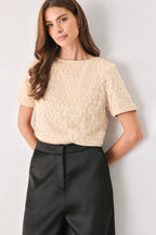 Champagne Whisper Sequin Eyelash Mesh Cropped Top