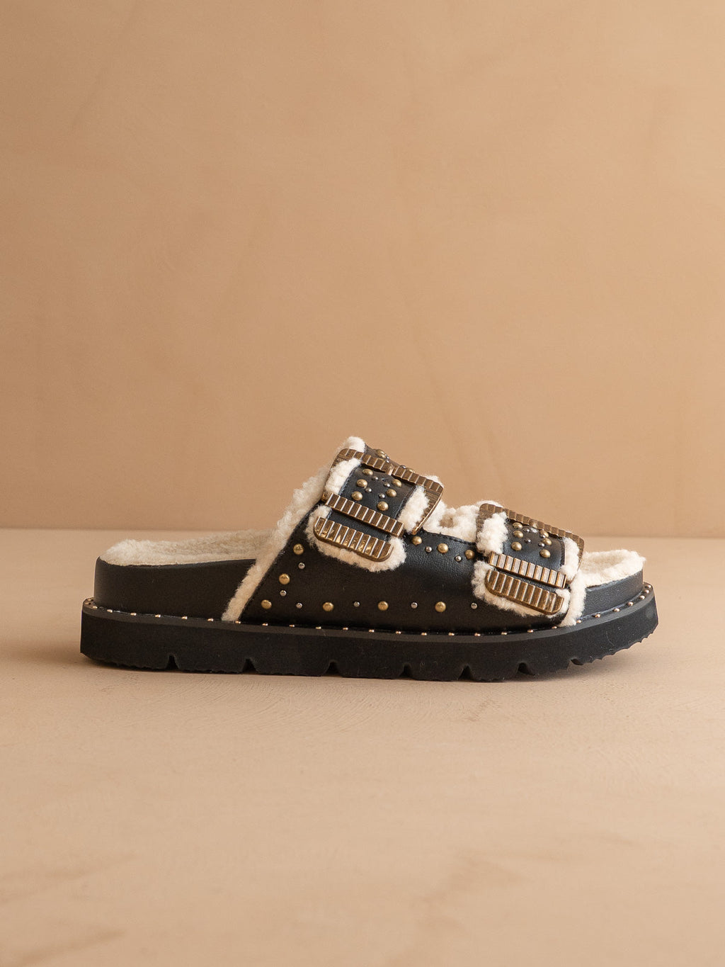 The Gaylen | Black Fleece Lined Slipper Slide * FINAL SALE *