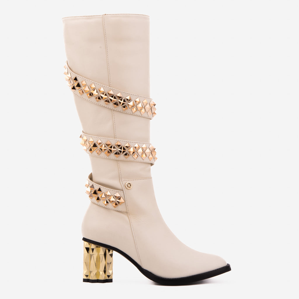 The Gladiator Cream Leather Knee High Women Boot
