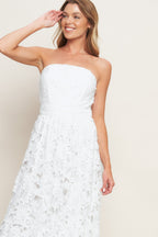 CAREFREE NIGHTS LACE OFF WHITE MIDI DRESS